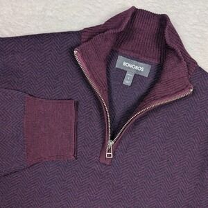 Bonobos Sweater Mens Large Purple Herringbone 100% Merino Wool Slim Fit 1/4 Zip